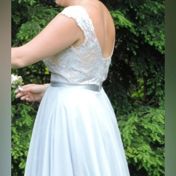 Sherri Hill Silver Lace Evening Gown